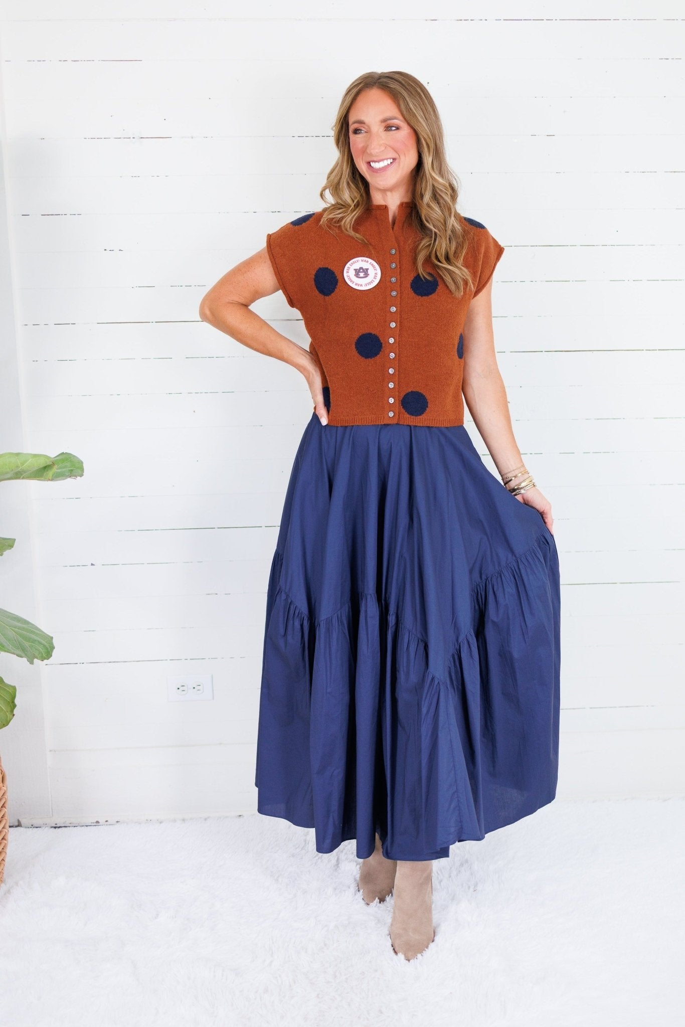 Paschal Rust + Navy Dot Cap Sleeve Sweater Entro