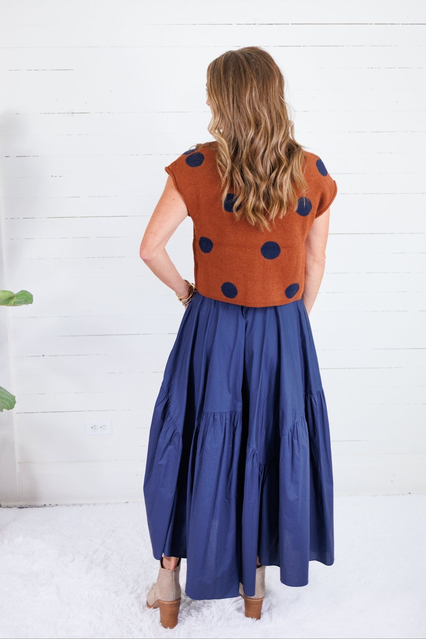 Paschal Rust + Navy Dot Cap Sleeve Sweater Entro