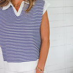 Patriot Navy Stripe Sleeveless Sweater Karlie