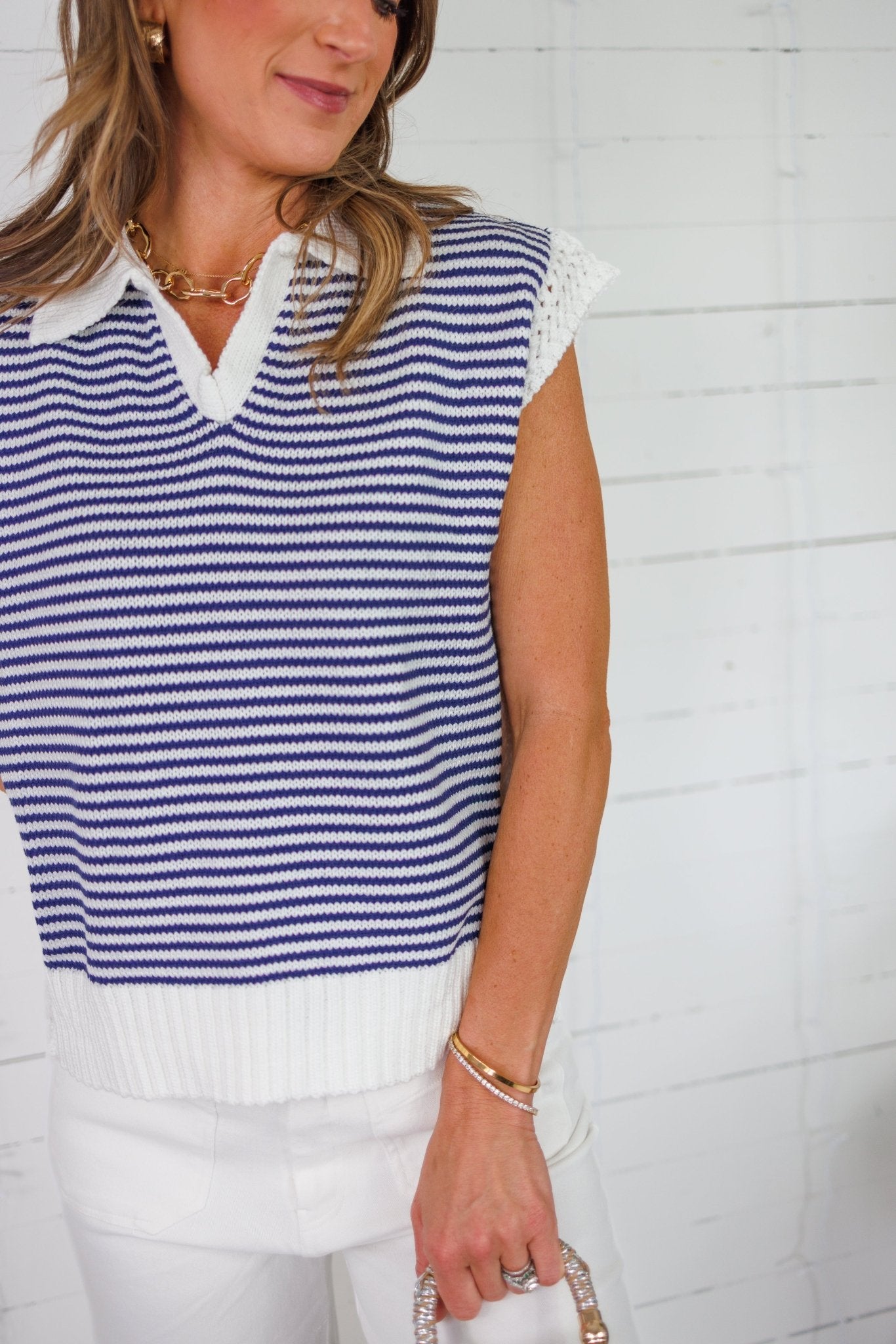 Patriot Navy Stripe Sleeveless Sweater Karlie