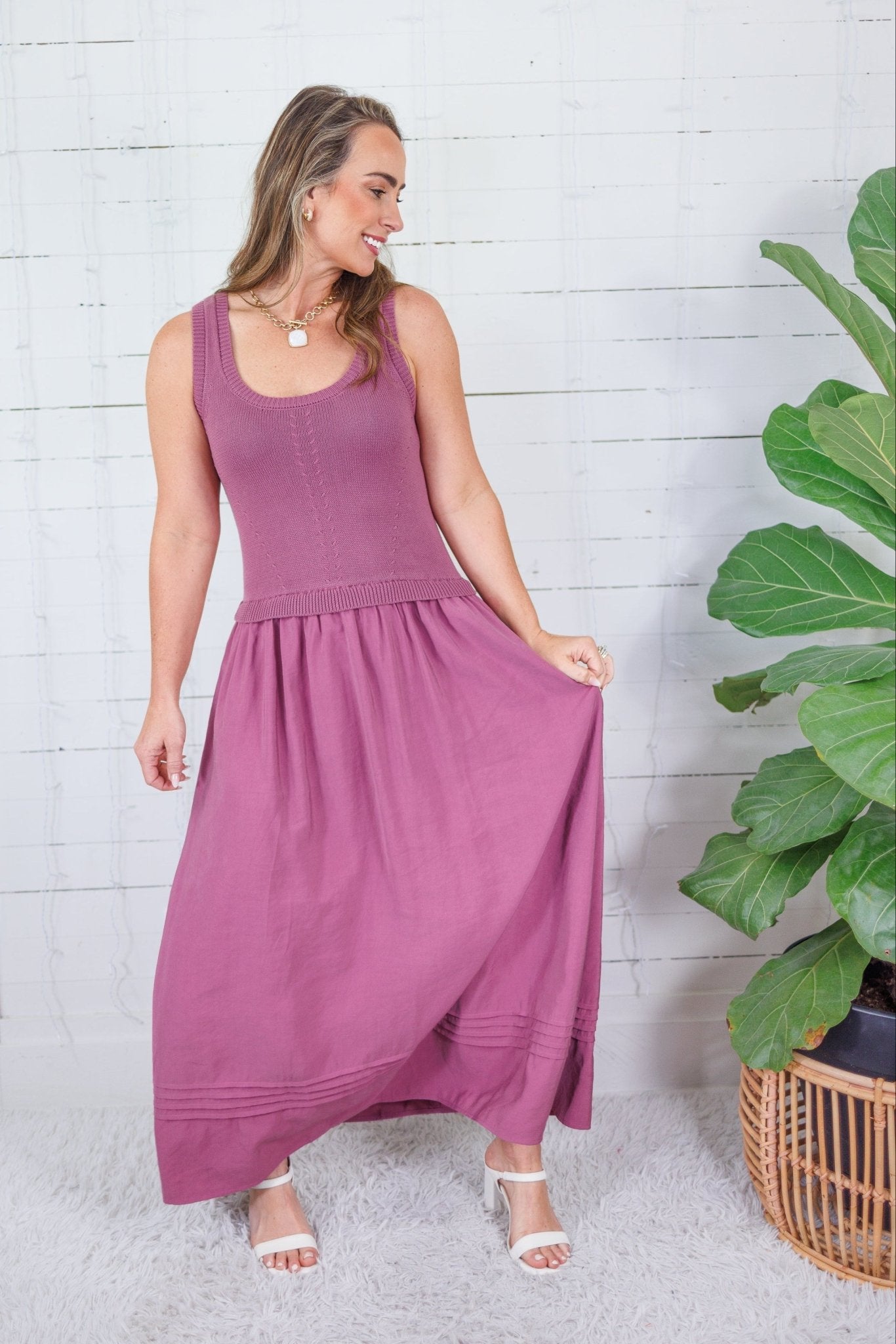 Paula Orchid Mixed Media Maxi Dress Be Cool