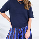 Pauline Navy Raw Edge Sweater Blu Pepper