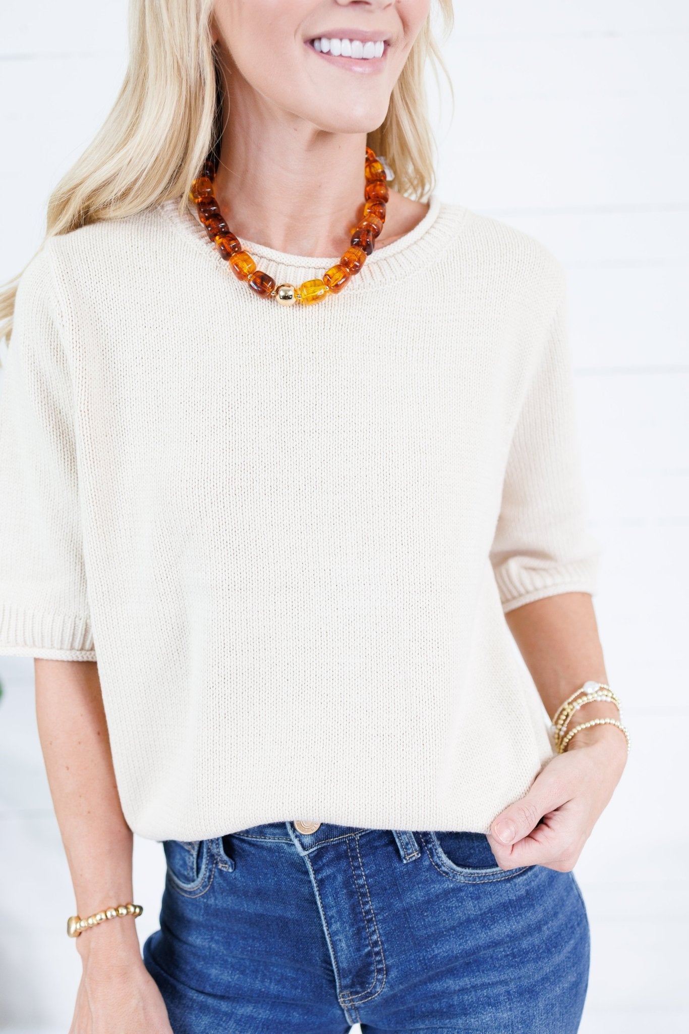 Pauline Oatmeal Raw Edge Sweater Blu Pepper