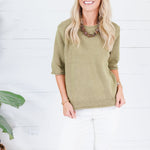 Pauline Olive Raw Edge Sweater Blu Pepper