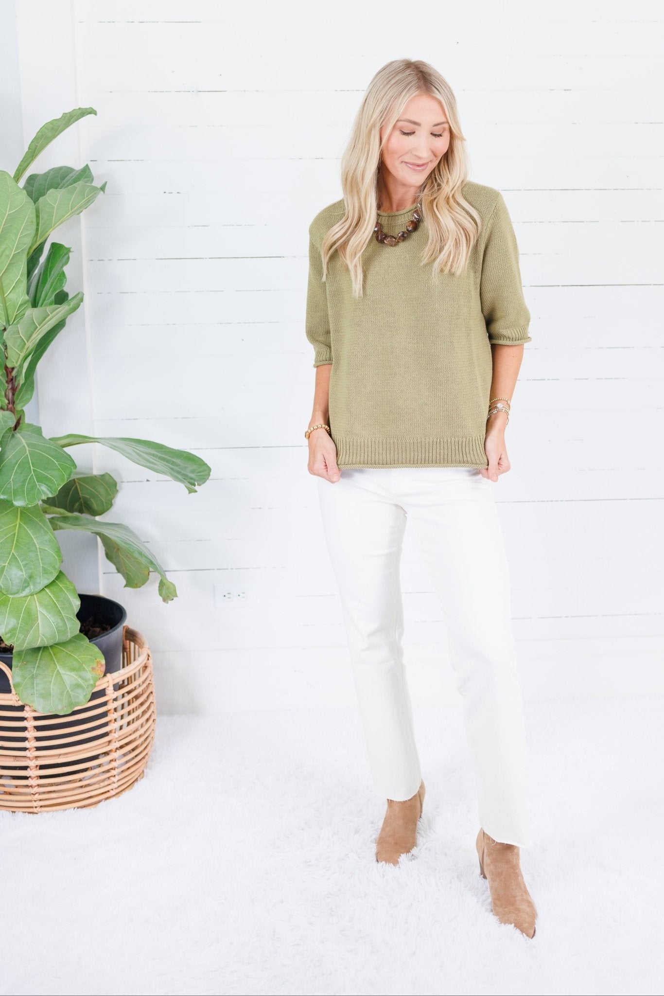 Pauline Olive Raw Edge Sweater Blu Pepper