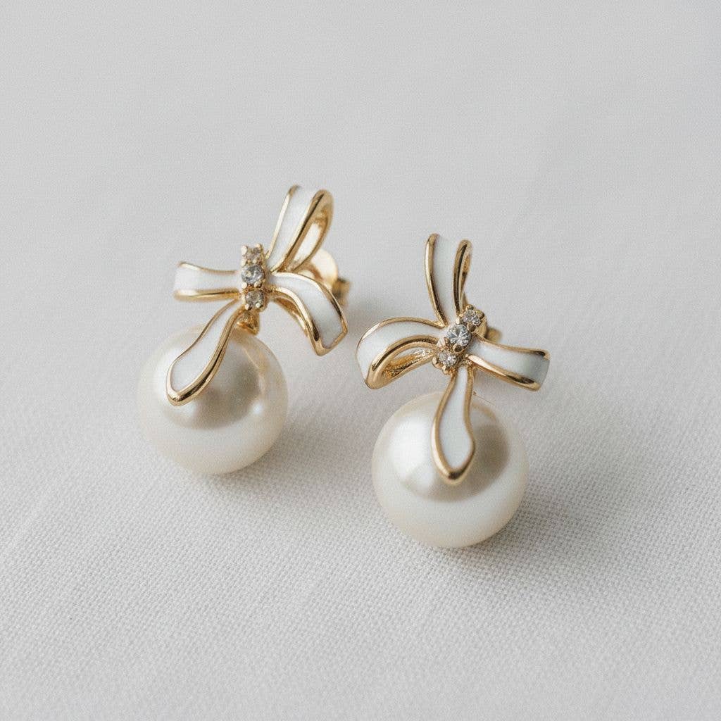 Pearl Bowknot Stud Earrings - A3 Accessories - Jewelry - Earrings - Clover + Bee