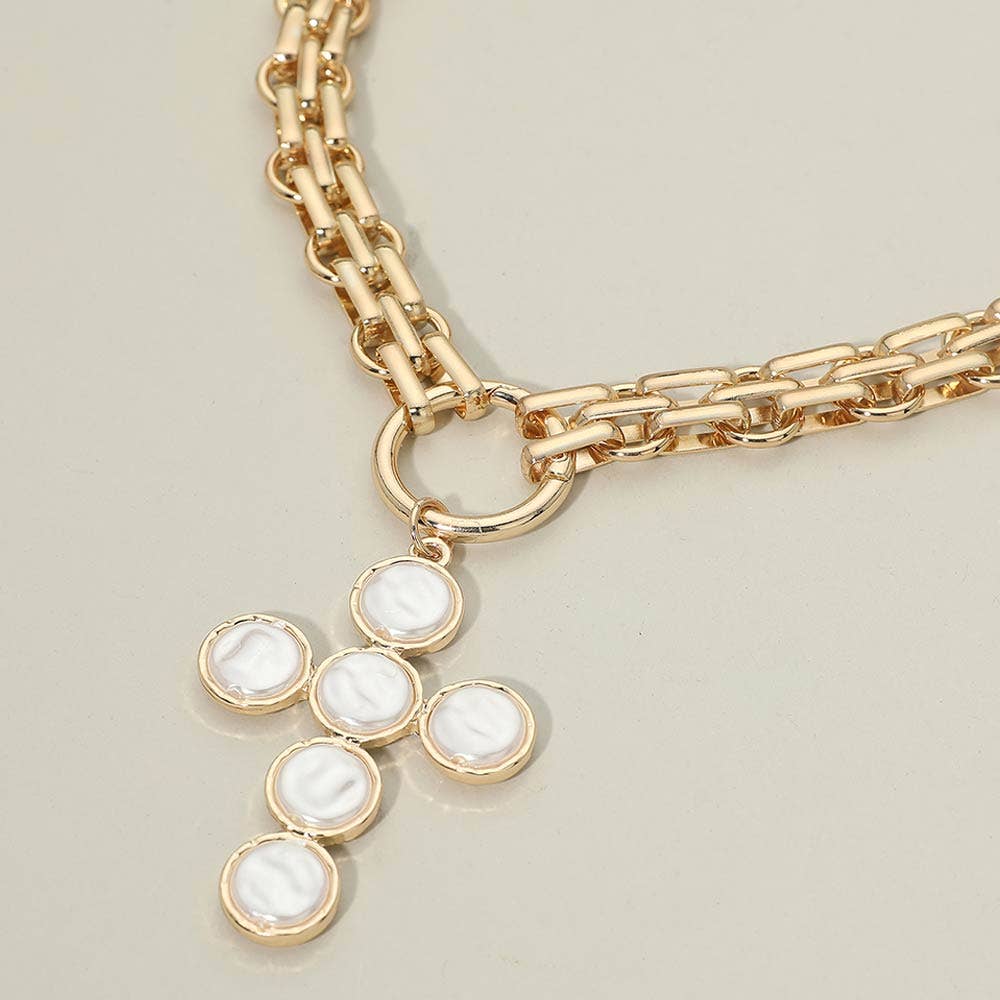 Pearl Cross + Chunky Gold Chain Necklace - A3 Accessories - Jewelry - Clover + Bee