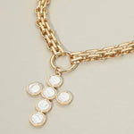 Pearl Cross + Chunky Gold Chain Necklace - A3 Accessories - Jewelry - Clover + Bee