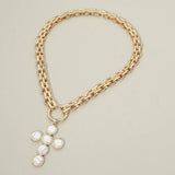 Pearl Cross + Chunky Gold Chain Necklace - A3 Accessories - Jewelry - Clover + Bee