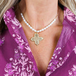 Pearl Cross Necklace - 14K Gold Plated Freshwater Pearl