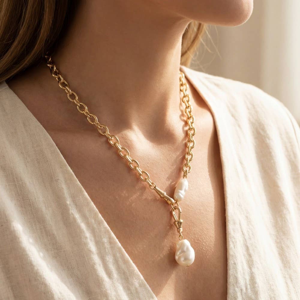 Pearl Pendant + Gold Chain Necklace - A3 Accessories - Jewelry - Clover + Bee