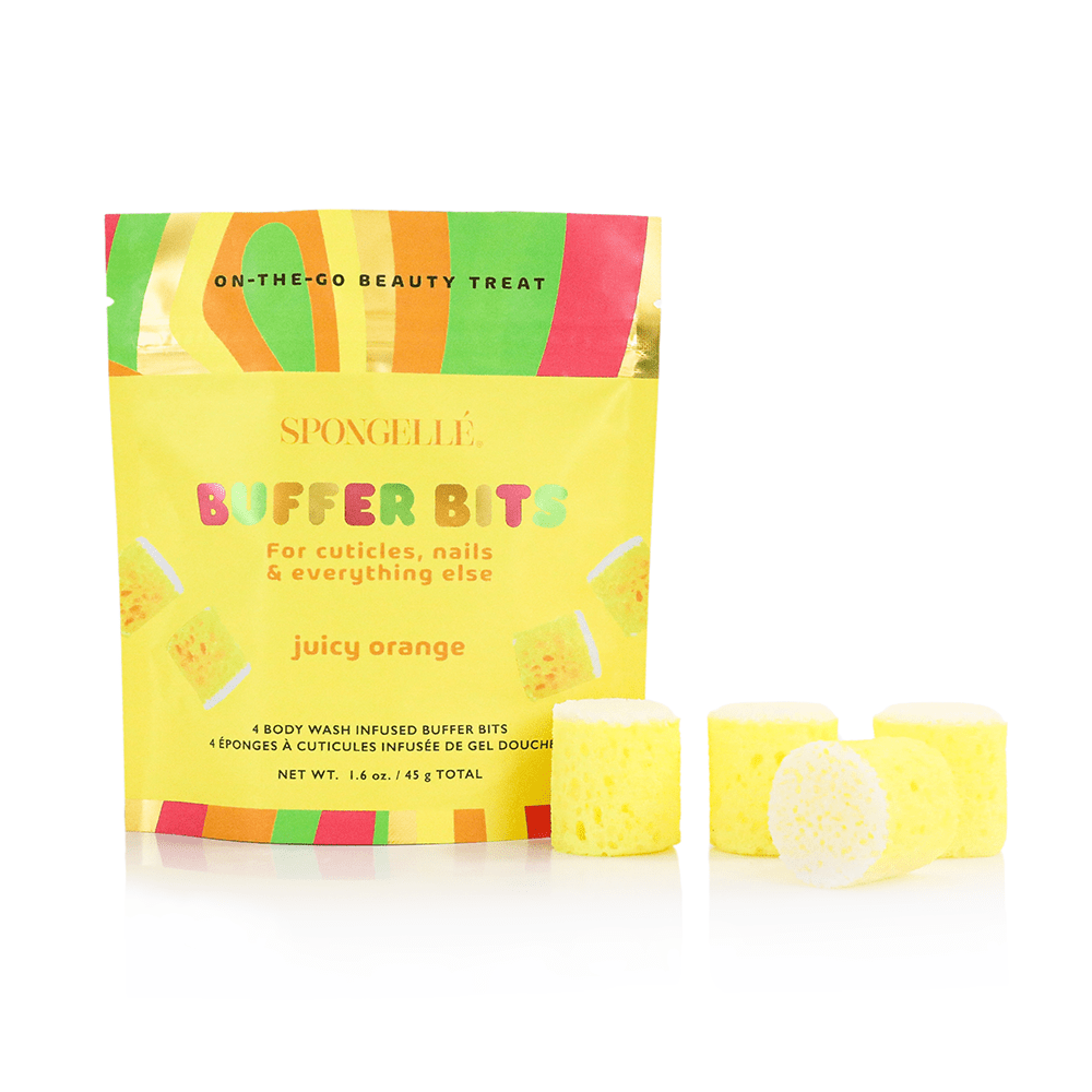 Spongelle Buffer Bits packaging with two yellow sponges on a white background