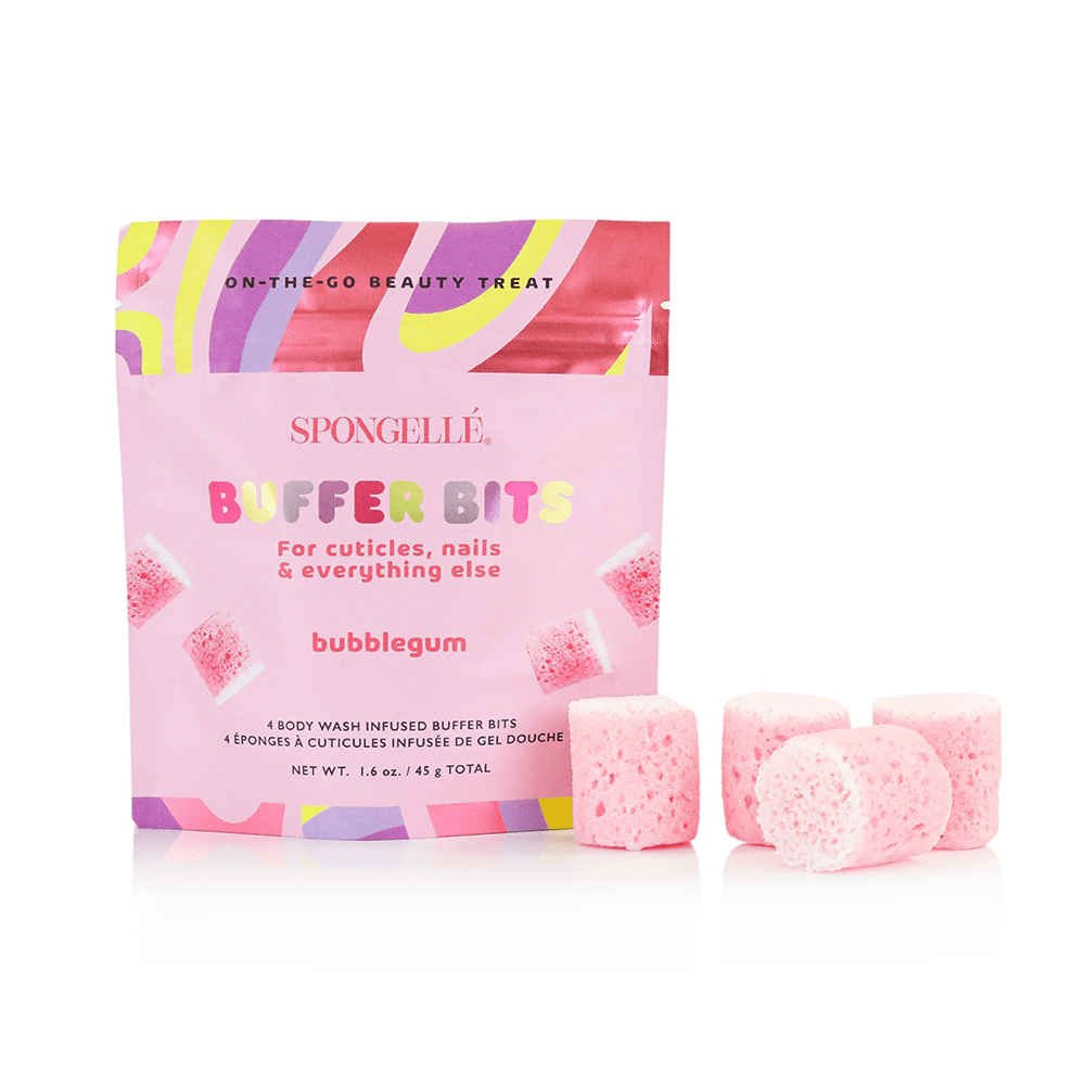 Spongellé Buffer Bits packaging with bubblegum flavor on a white background