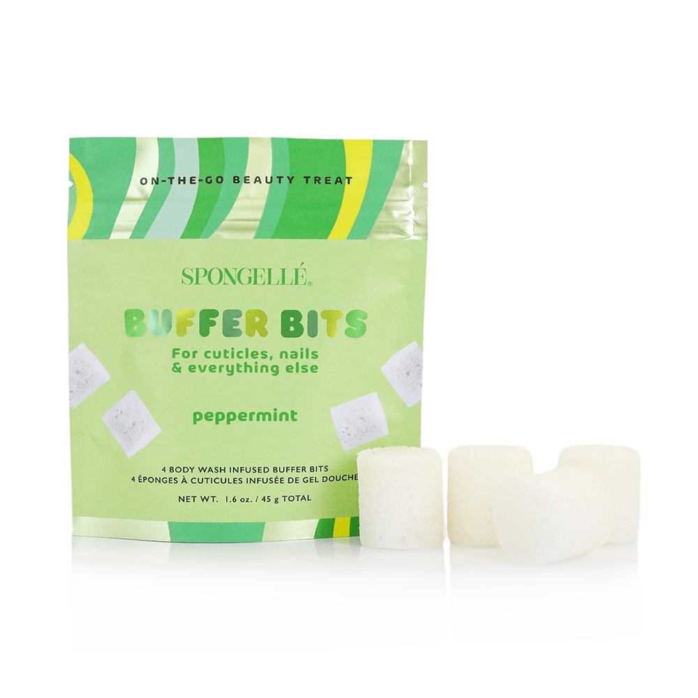 Spongellé Buffer Bits packaging with two buffer bits on a white background