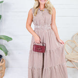 Peggy Brown Gingham Tiered Maxi Dress