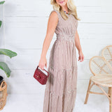 Peggy Brown Gingham Tiered Maxi Dress