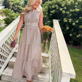 Peggy Brown Gingham Tiered Maxi Dress