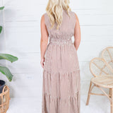 Peggy Brown Gingham Tiered Maxi Dress