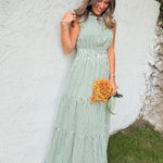 Peggy Green Gingham Tiered Maxi Dress