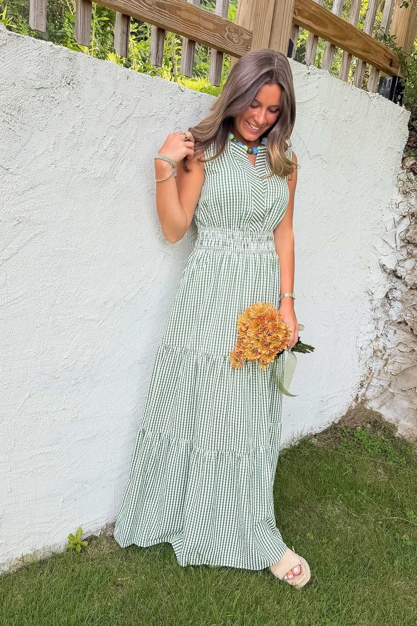 Peggy Green Gingham Tiered Maxi Dress