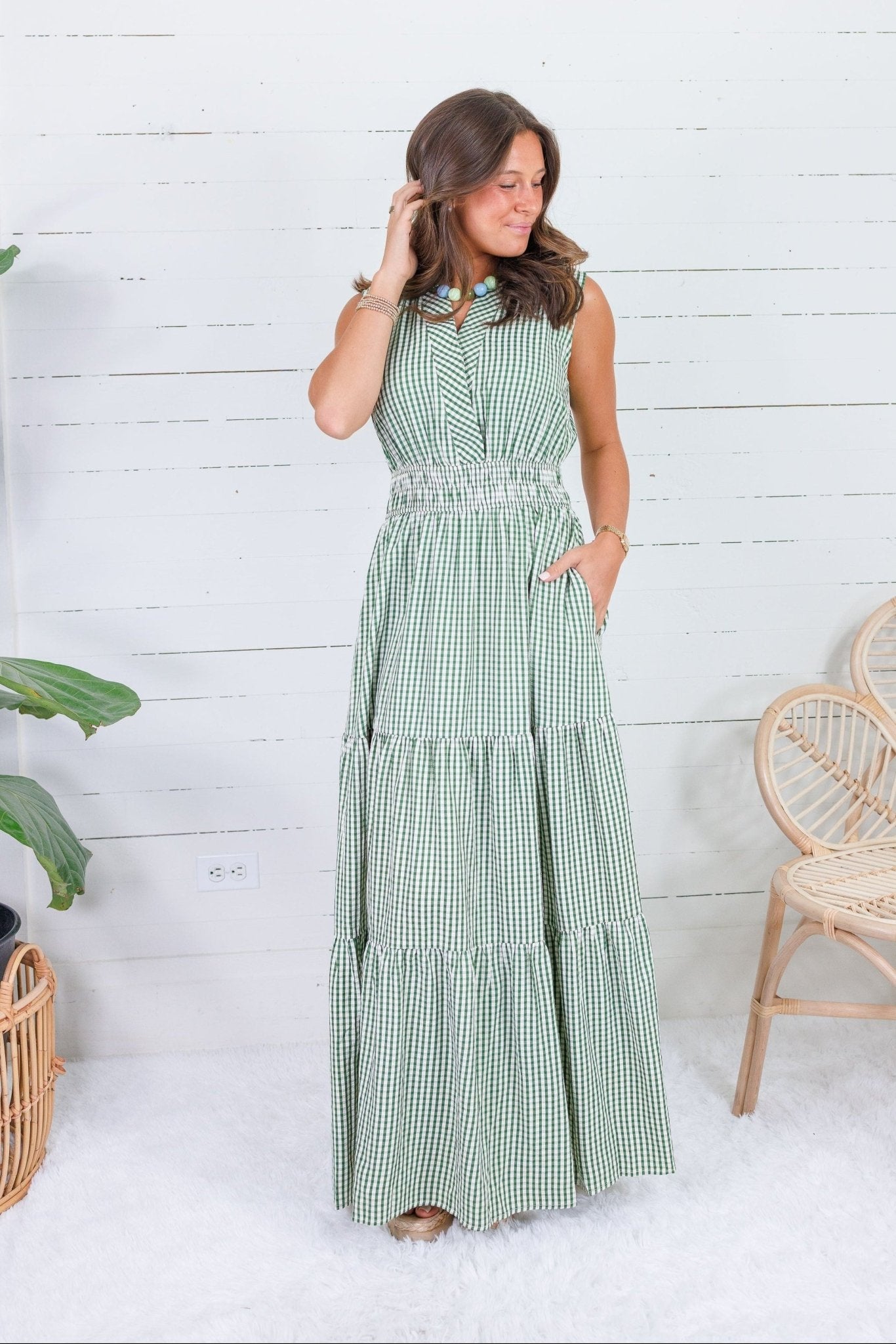 Peggy Green Gingham Tiered Maxi Dress