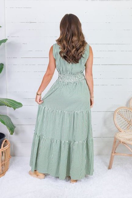 Peggy Green Gingham Tiered Maxi Dress