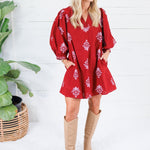 Peggy Merlot + Pink Florals Mini Dress Entro