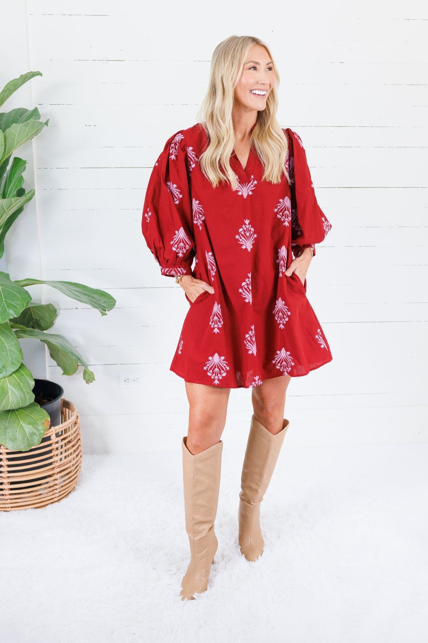 Peggy Merlot + Pink Florals Mini Dress Entro