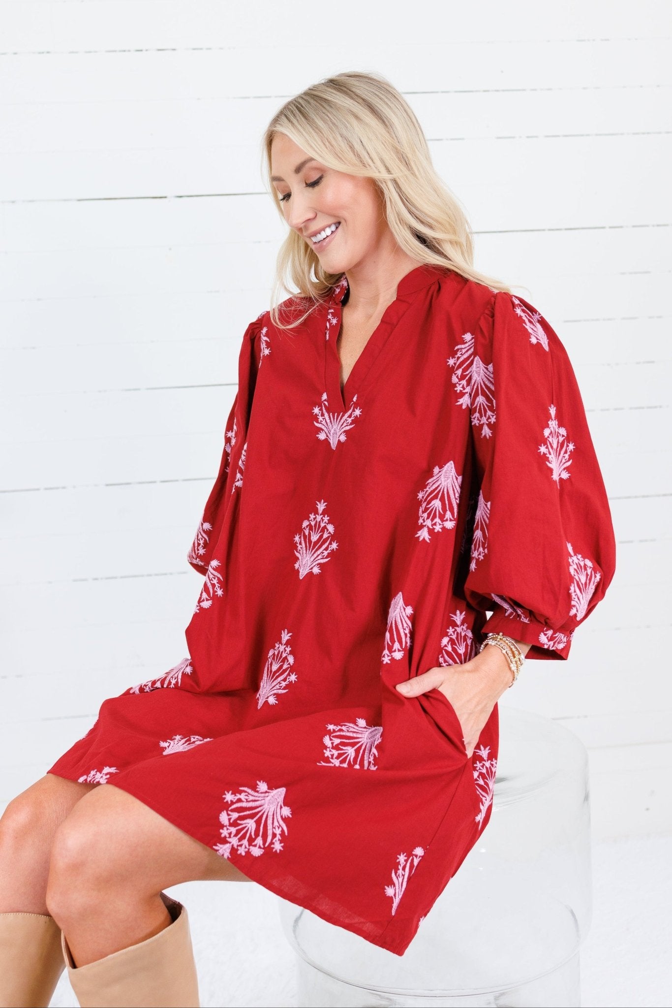 Peggy Merlot + Pink Florals Mini Dress Entro