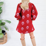 Peggy Merlot + Pink Florals Mini Dress Entro