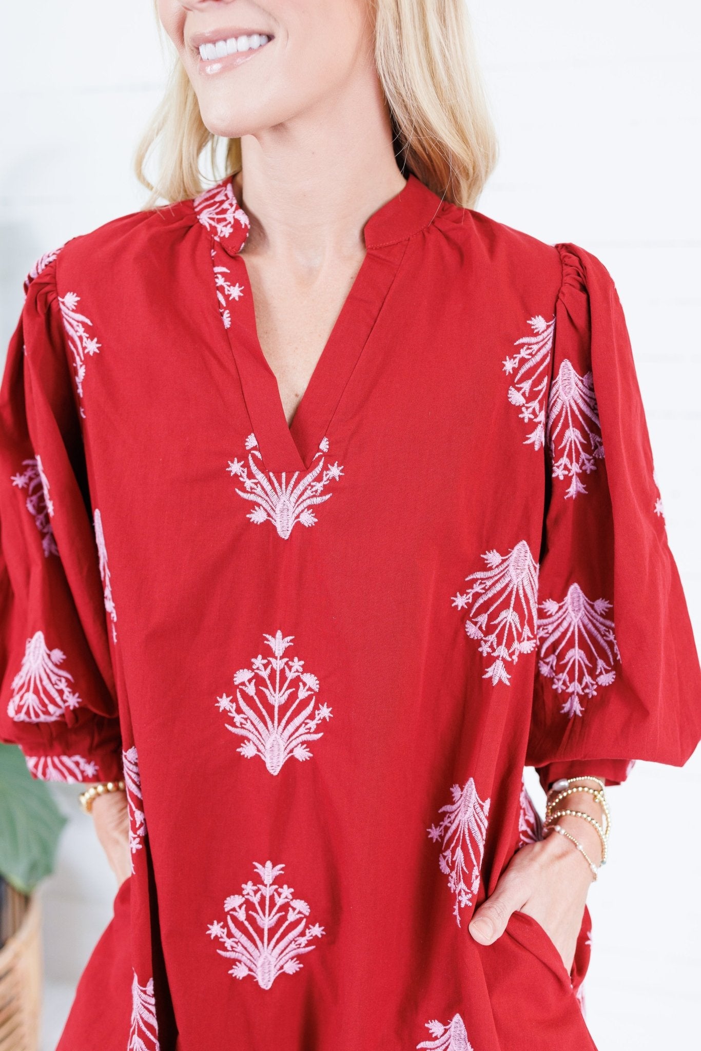 Peggy Merlot + Pink Florals Mini Dress Entro