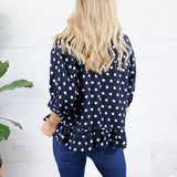 Perkins Navy Polka Dot Flounce Top Entro