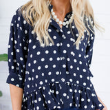 Perkins Navy Polka Dot Flounce Top Entro