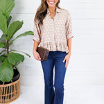 Perkins Sand Polka Dot Flounce Top Entro