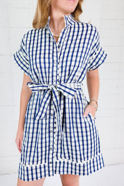 Phillips Navy + Ivory Gingham Mini Dress Entro | Clover and Bee