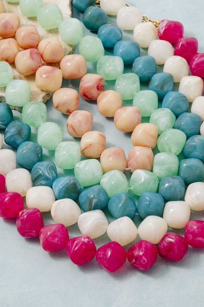 Pinched Marble Resin Beaded Necklace - A3 Accessories - Jewelry - Clover + Bee