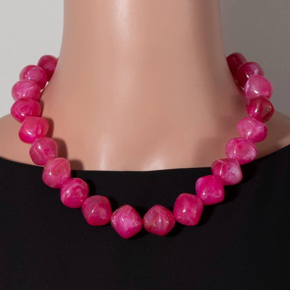 Pinched Marble Resin Beaded Necklace - A3 Accessories - Jewelry - Clover + Bee