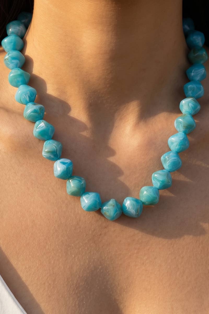 Pinched Marble Resin Beaded Necklace - A3 Accessories - Jewelry - Clover + Bee