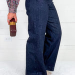 Pintuck Dark High Rise Trouser Wide Leg Denim JBD