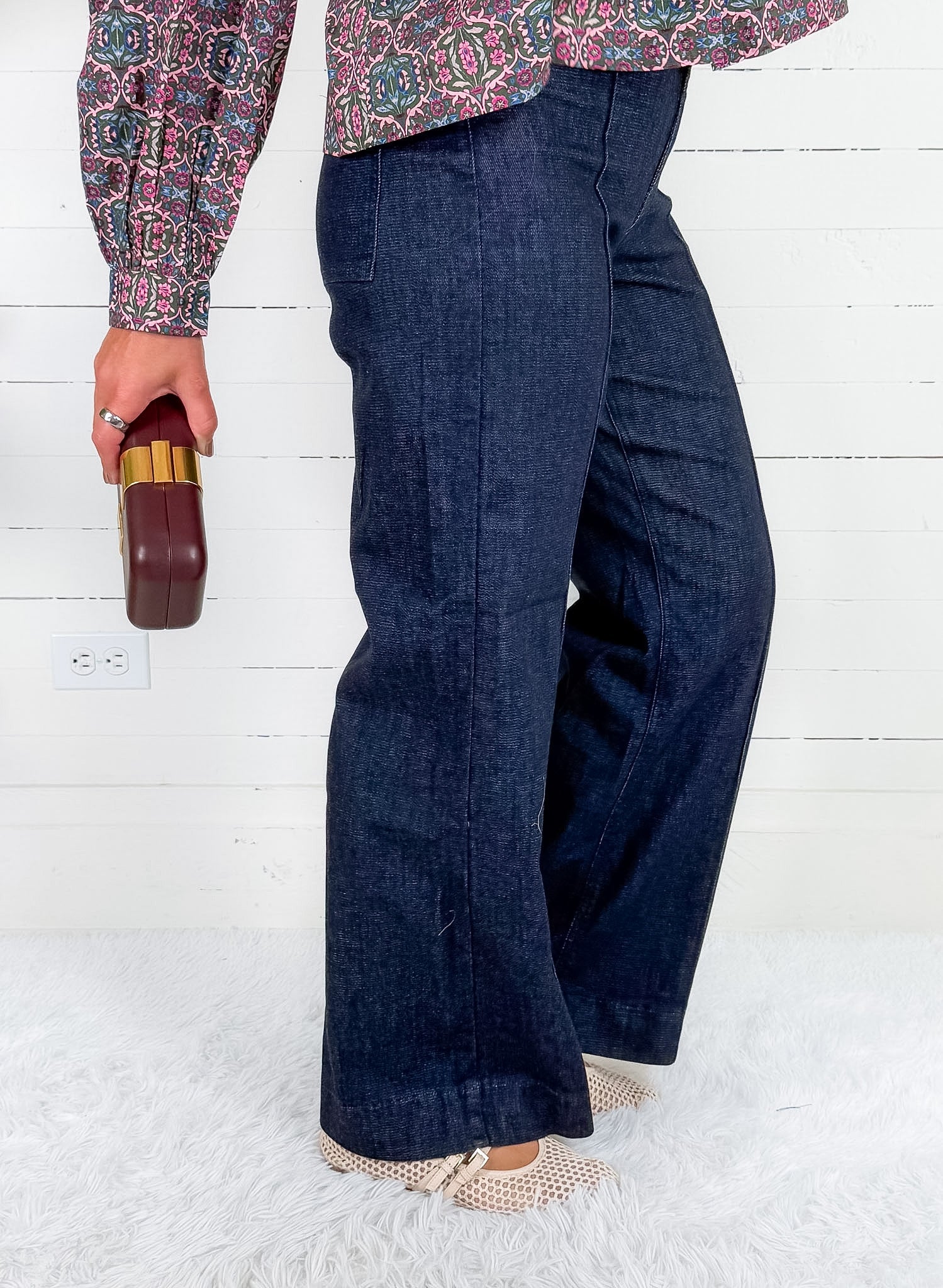 Pintuck Dark High Rise Trouser Wide Leg Denim JBD