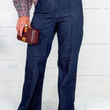 Pintuck Dark High Rise Trouser Wide Leg Denim JBD
