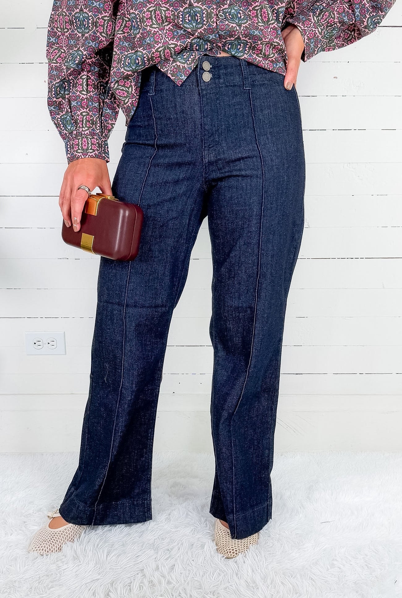 Pintuck Dark High Rise Trouser Wide Leg Denim JBD