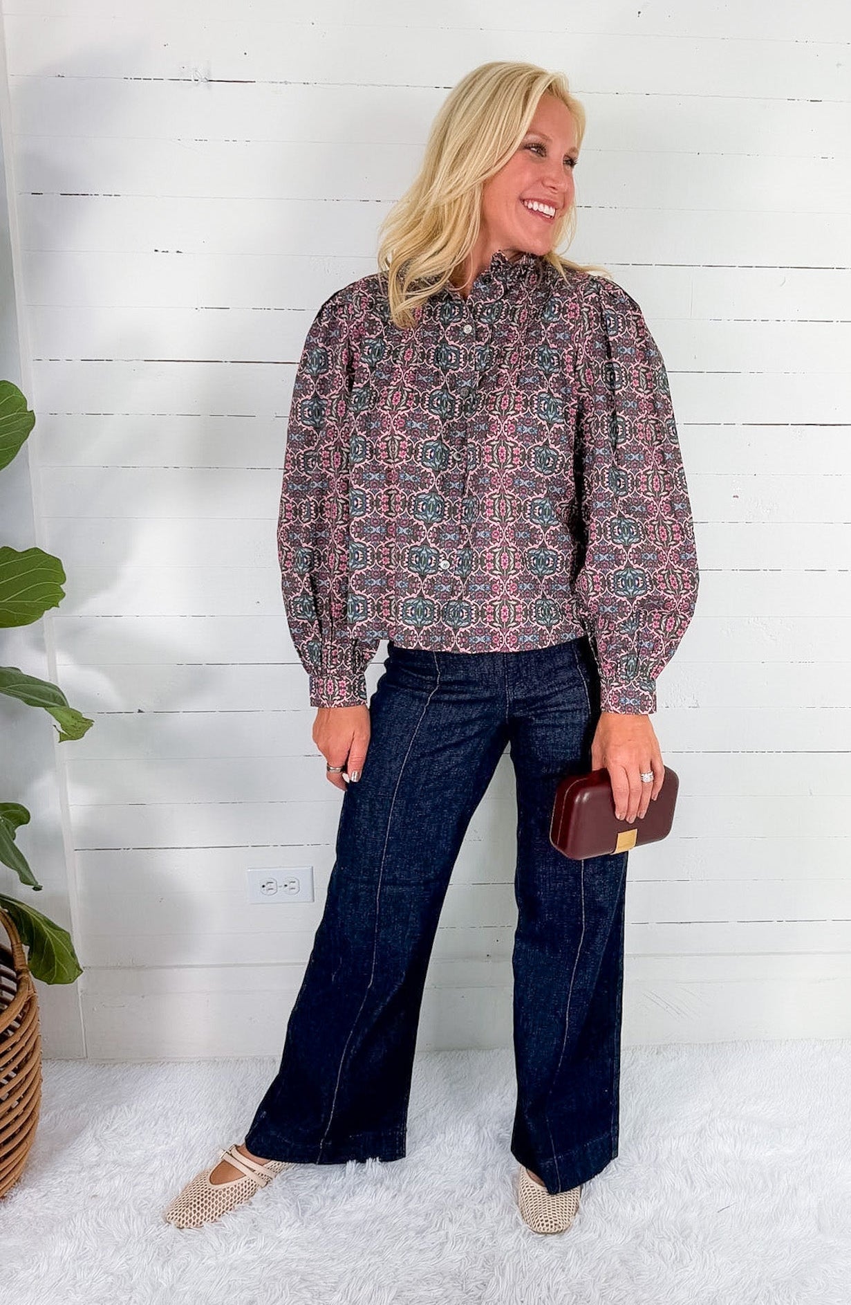 Pintuck Dark High Rise Trouser Wide Leg Denim JBD