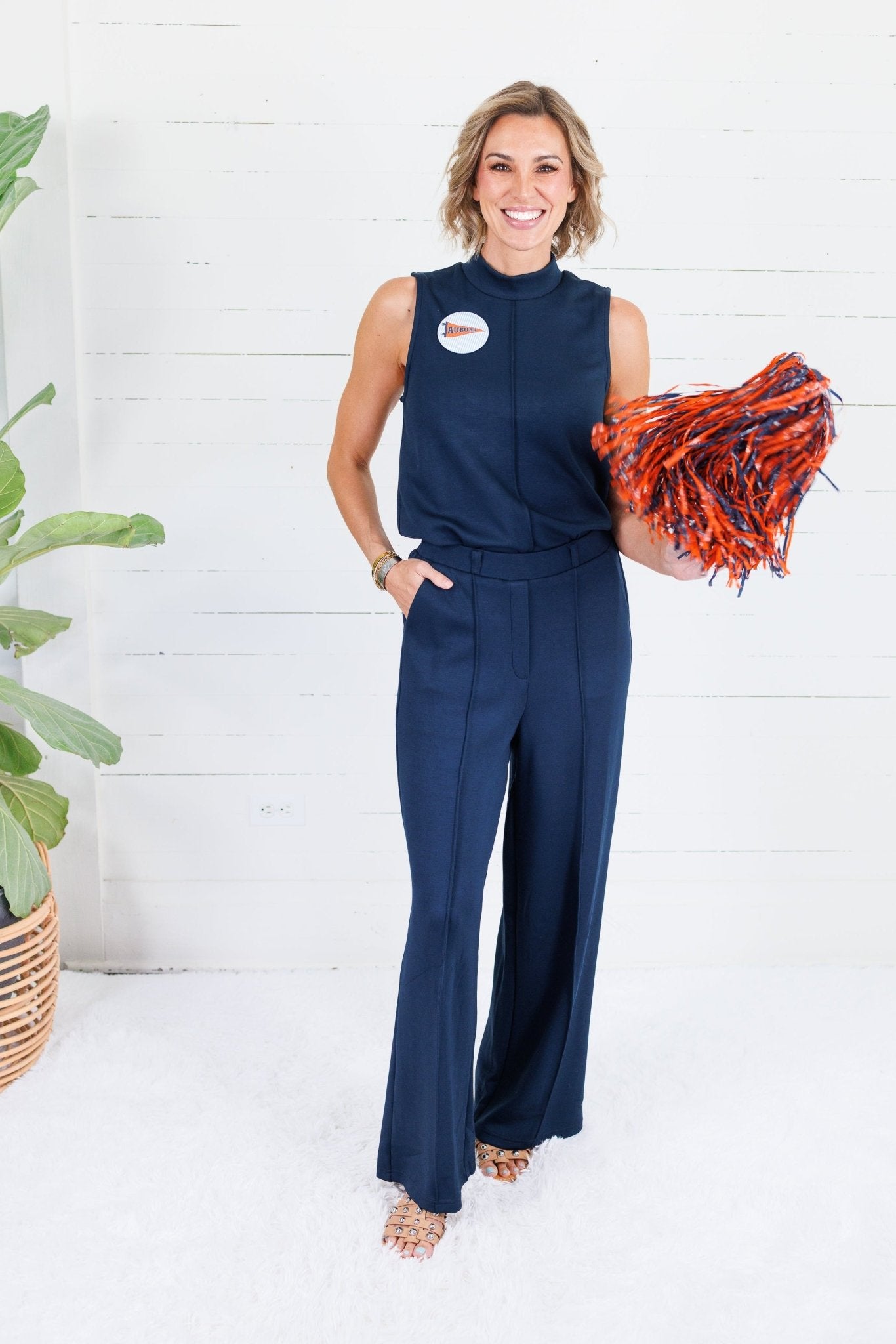 Pippa Navy Scuba Wide Leg Pants Entro