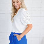 Piston White Cut Out Sleeve Top Elan 