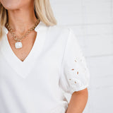 Piston White Cut Out Sleeve Top Elan 