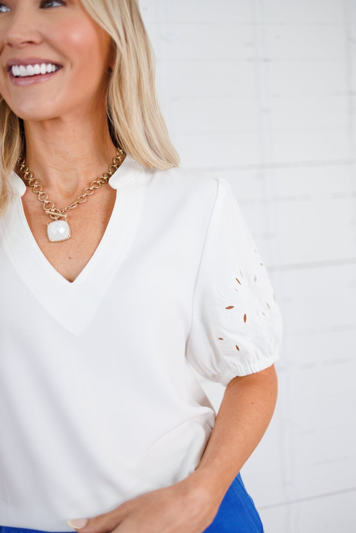 Piston White Cut Out Sleeve Top Elan 