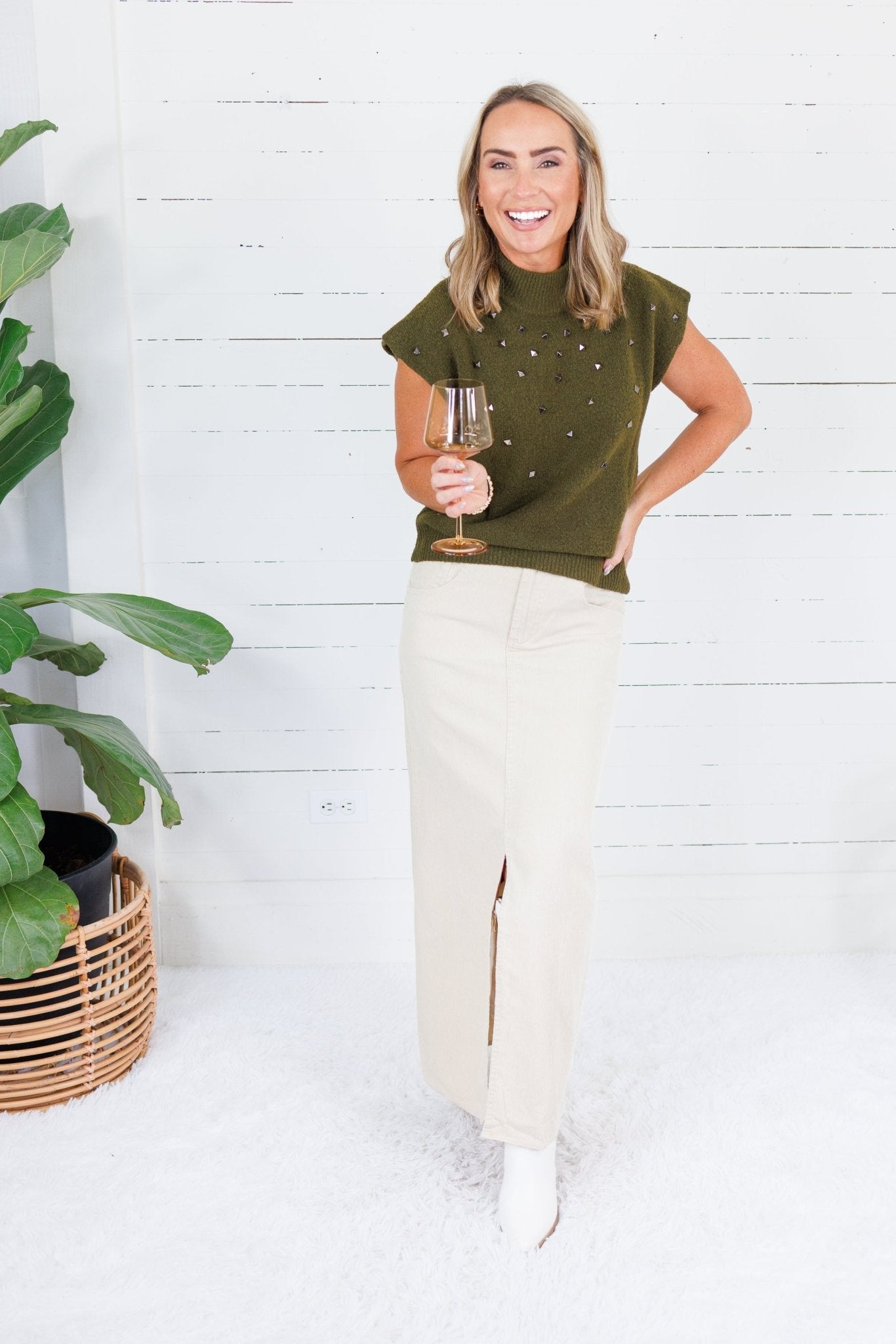 Pitzing Snow Wash Corduroy Maxi Skirt Hem & Thread