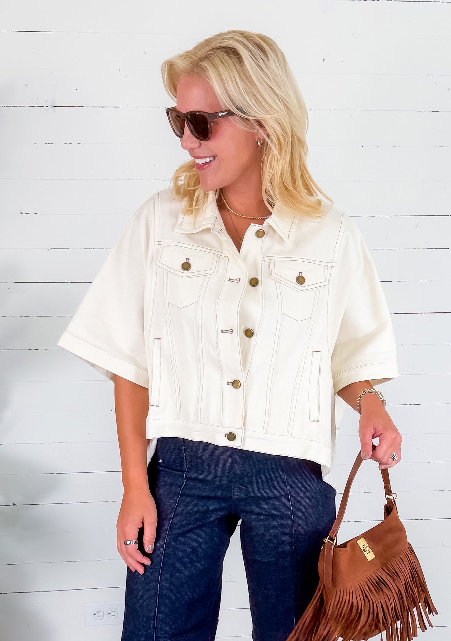 Plunkett Ecru Poncho Denim Jacket Entro