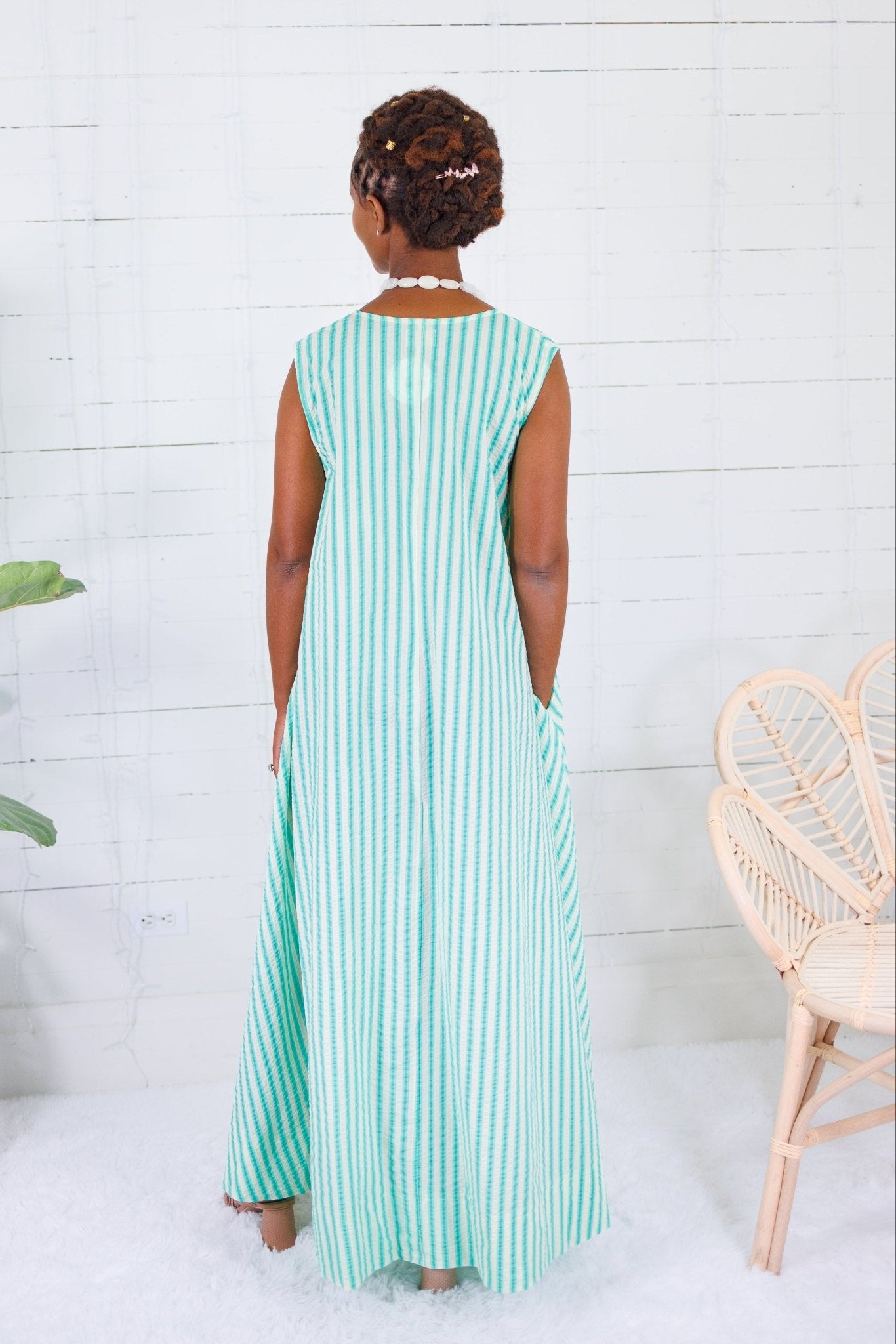 Poole Aqua Seersucker Stripe Scoop Maxi Dress Karlie